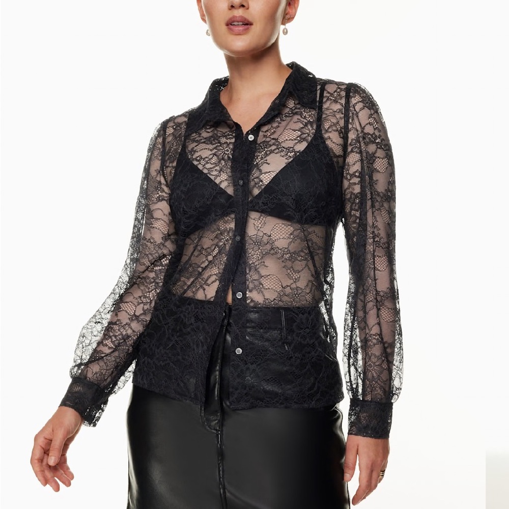 Aritzia Wilfred Black Lace Button-Up Blouse